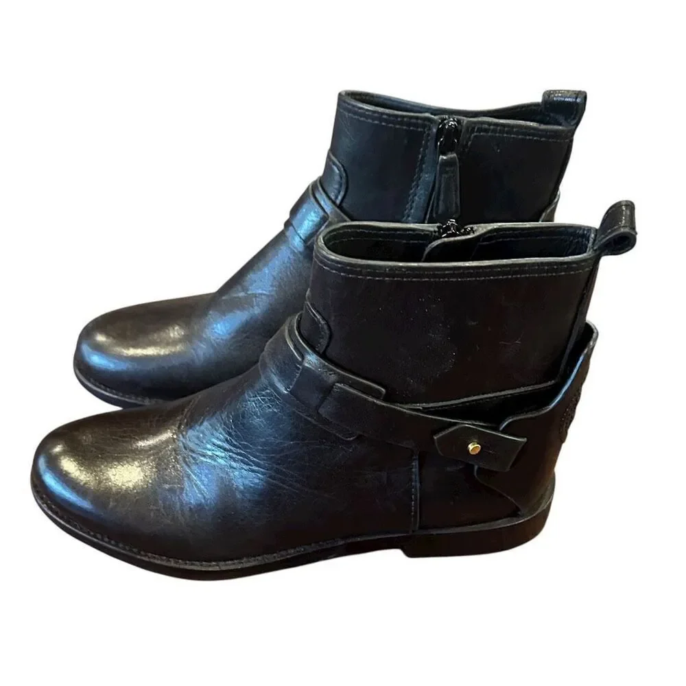 Tory Burch Colton Black Leather Logo Bootie NWOB Size 5 1/2
